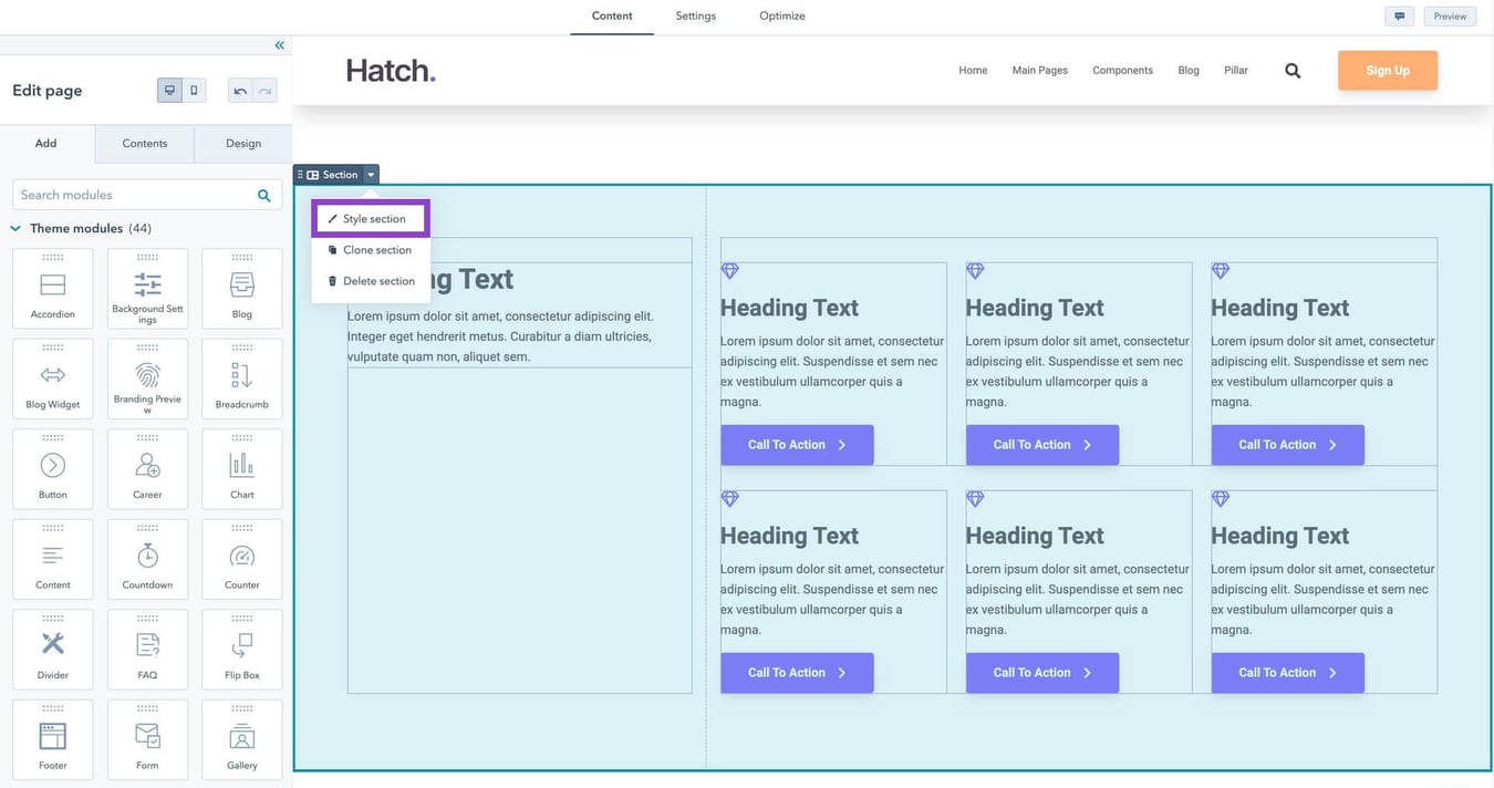 How to adjust HubSpot section's spacing