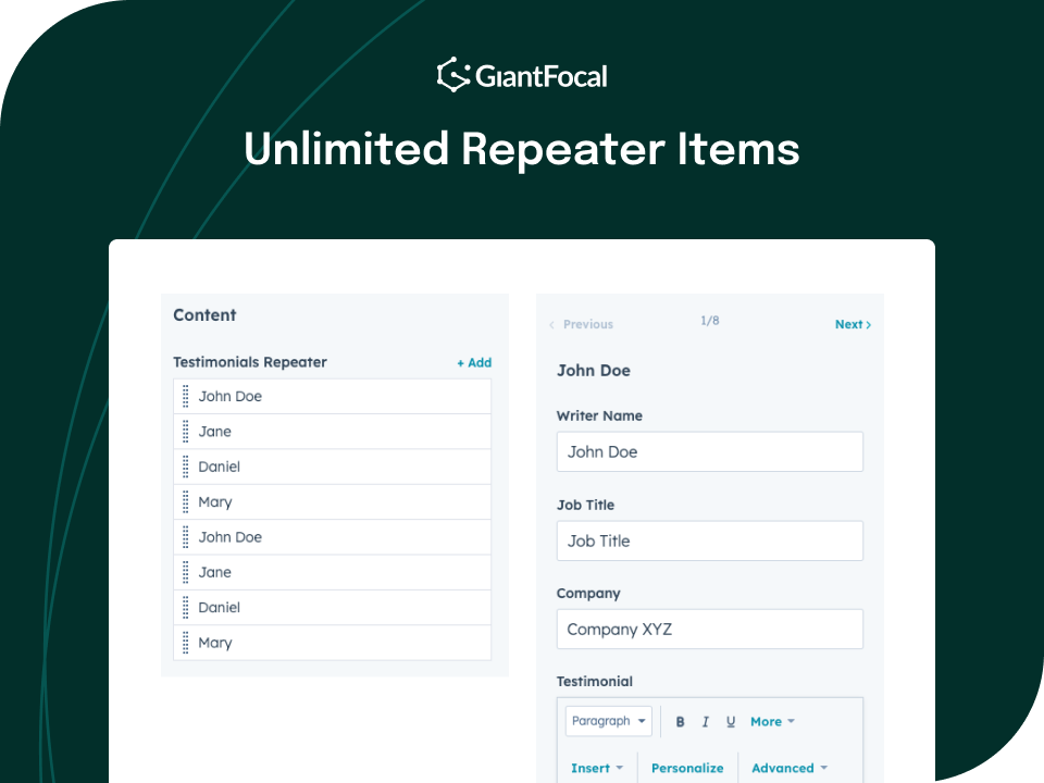 Unlimited testimonial items